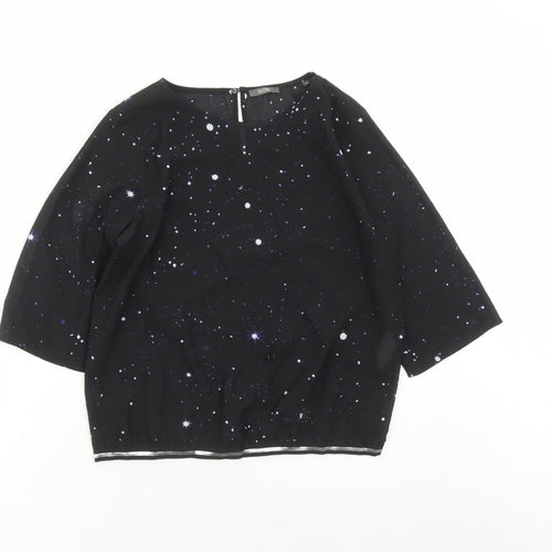 Kiomi Womens Black Geometric Polyester Basic Blouse Size 8 Round Neck