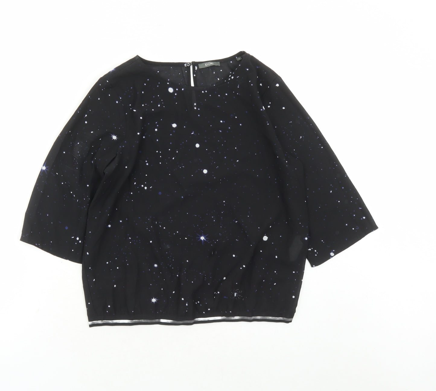 Kiomi Womens Black Geometric Polyester Basic Blouse Size 8 Round Neck