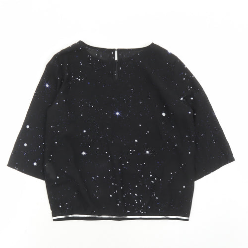 Kiomi Womens Black Geometric Polyester Basic Blouse Size 8 Round Neck