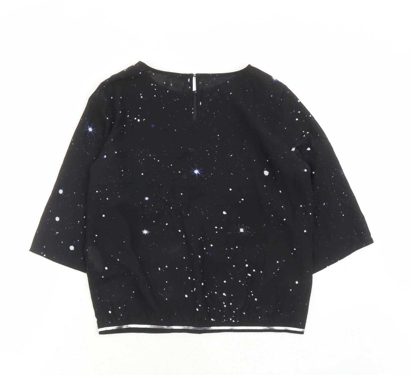 Kiomi Womens Black Geometric Polyester Basic Blouse Size 8 Round Neck