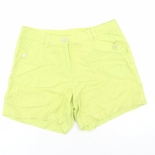 Debenhams Womens Green Viscose Chino Shorts Size 12 L6 in Regular Zip - Pockets