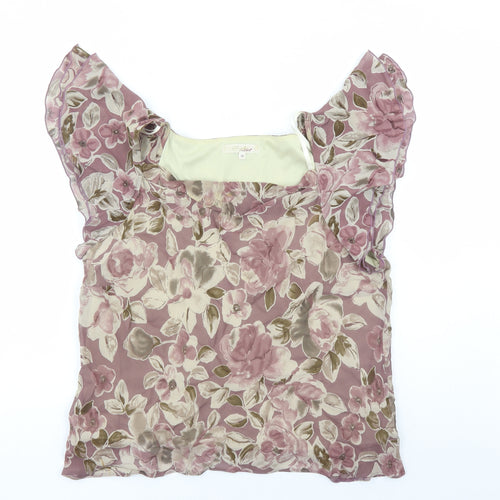 EWM Womens Brown Floral Viscose Basic Blouse Size 18 Sweetheart