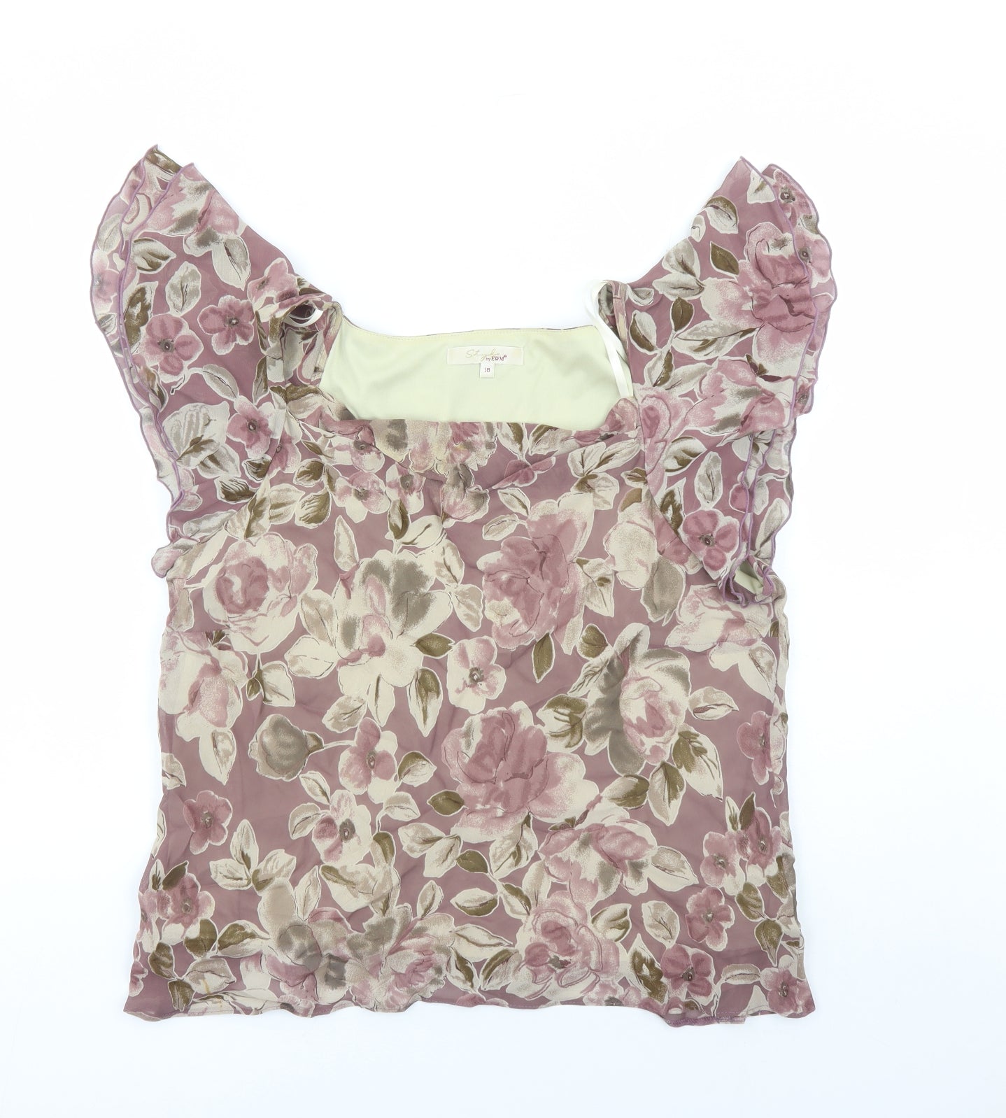 EWM Womens Brown Floral Viscose Basic Blouse Size 18 Sweetheart
