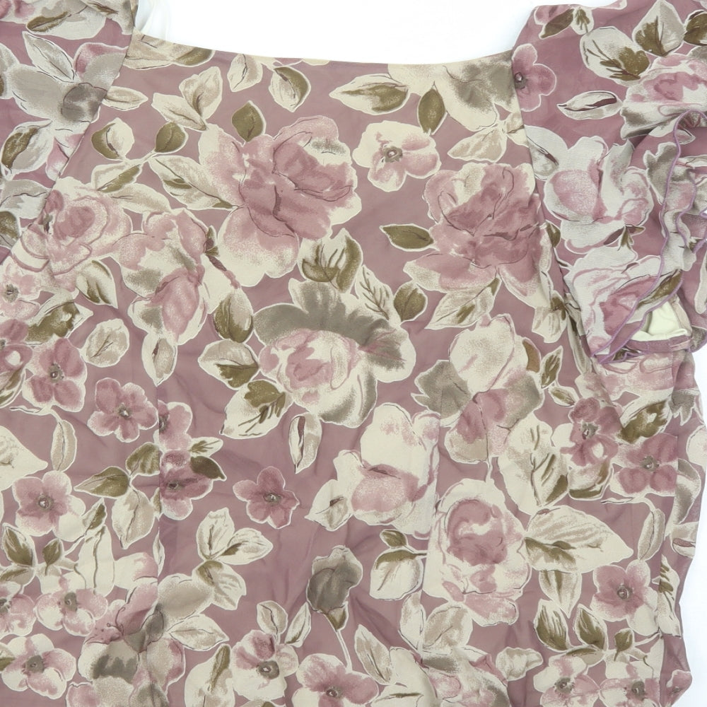 EWM Womens Brown Floral Viscose Basic Blouse Size 18 Sweetheart