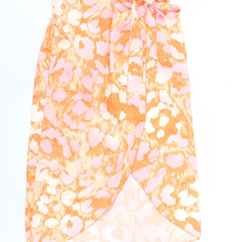 Quiz Womens Orange Geometric Polyester Wrap Skirt Size S Tie - Elasticated Waist