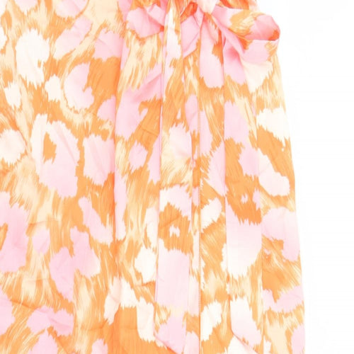 Quiz Womens Orange Geometric Polyester Wrap Skirt Size S Tie - Elasticated Waist
