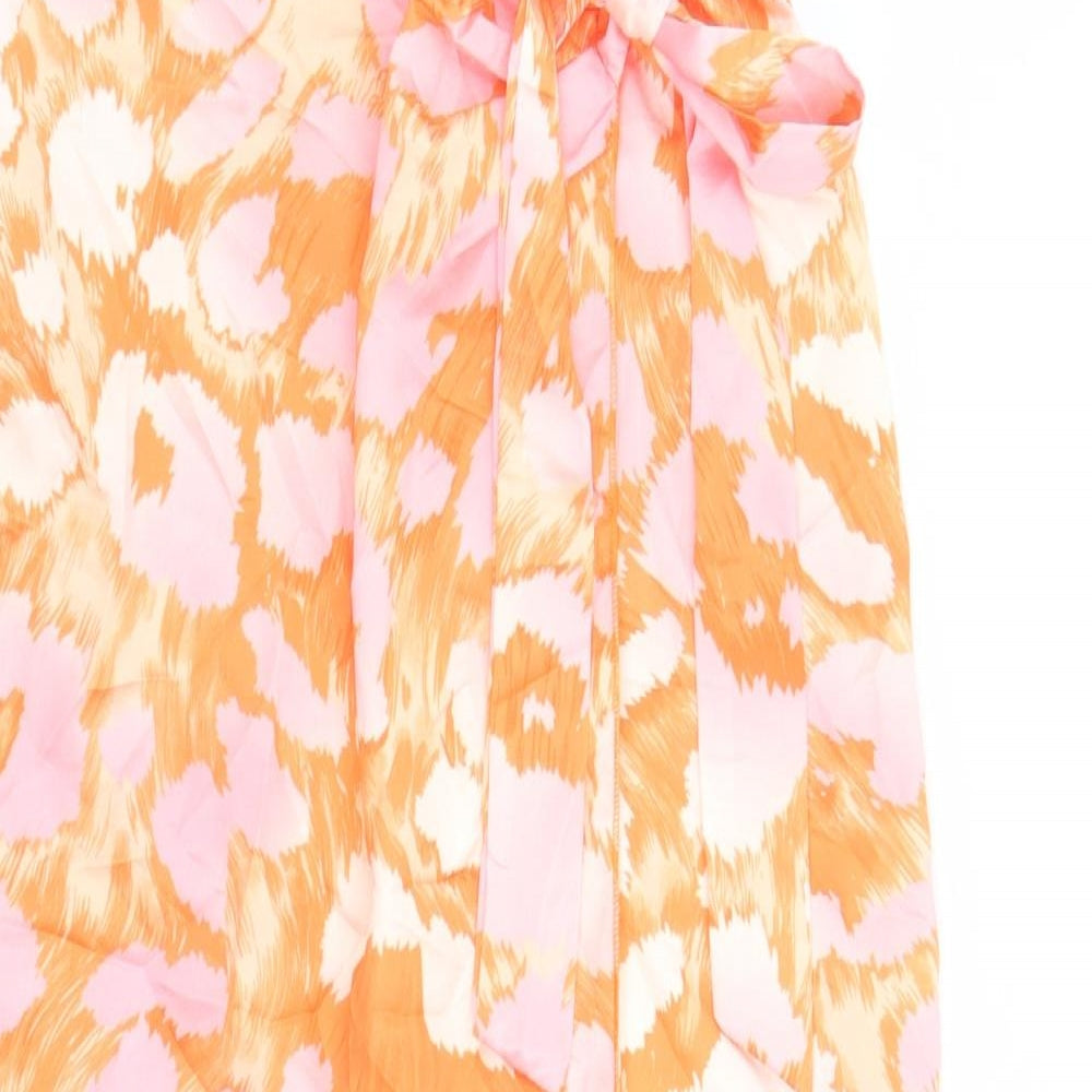 Quiz Womens Orange Geometric Polyester Wrap Skirt Size S Tie - Elasticated Waist