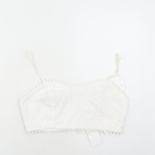Quiz Womens White Cotton Cropped Tank Size 12 Square Neck - Embroidered Detail