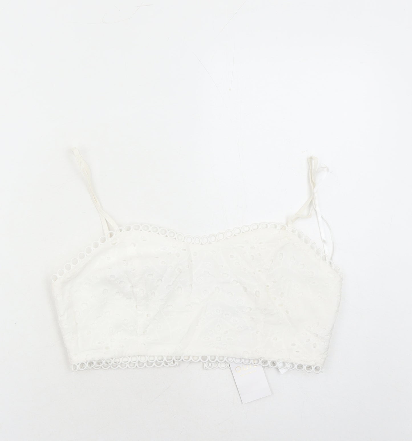 Quiz Womens White Cotton Cropped Tank Size 12 Square Neck - Embroidered Detail