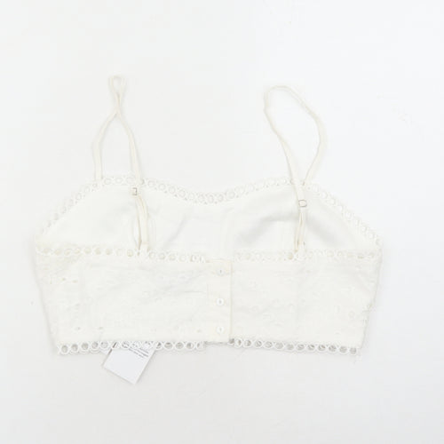 Quiz Womens White Cotton Cropped Tank Size 12 Square Neck - Embroidered Detail