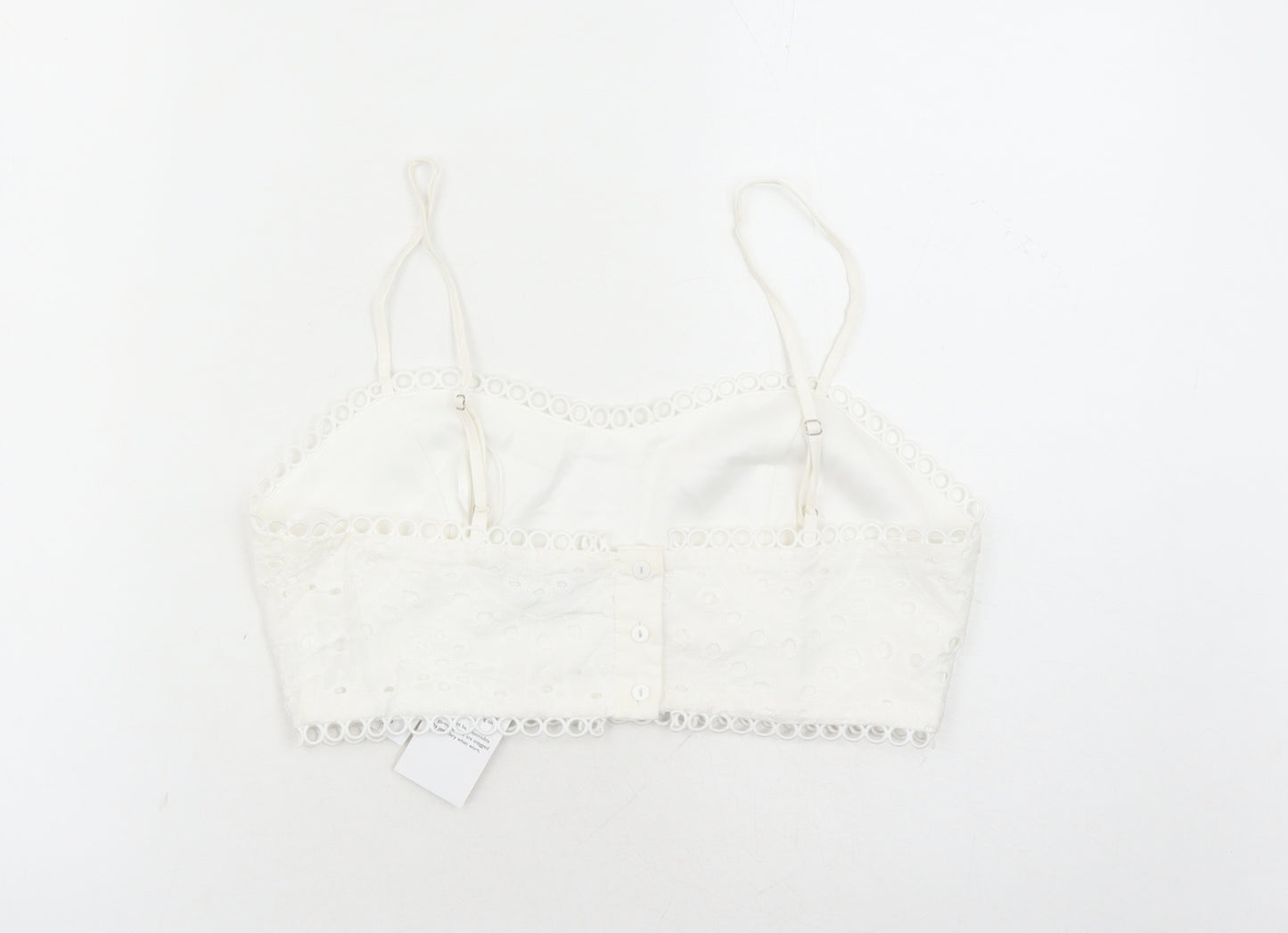 Quiz Womens White Cotton Cropped Tank Size 12 Square Neck - Embroidered Detail