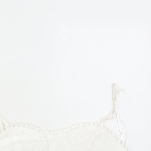 Quiz Womens White Cotton Cropped Tank Size 12 Square Neck - Embroidered Detail
