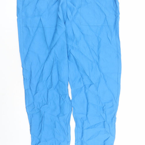 Marks and Spencer Womens Blue Lyocell Carrot Trousers Size 18 L27 in Regular Drawstring - Elasticated Waist Pockets