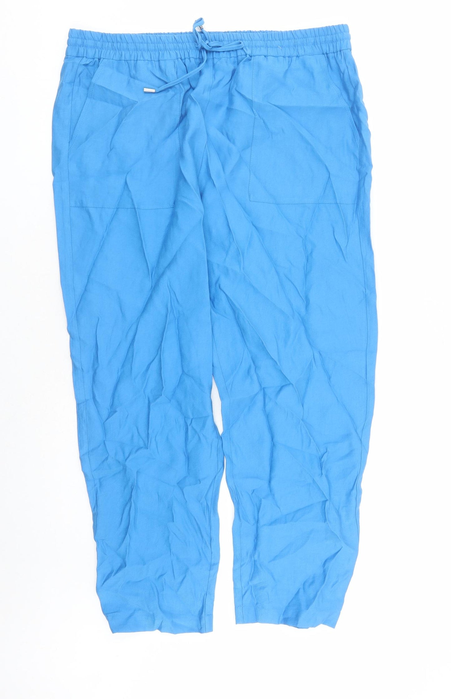 Marks and Spencer Womens Blue Lyocell Carrot Trousers Size 18 L27 in Regular Drawstring - Elasticated Waist Pockets