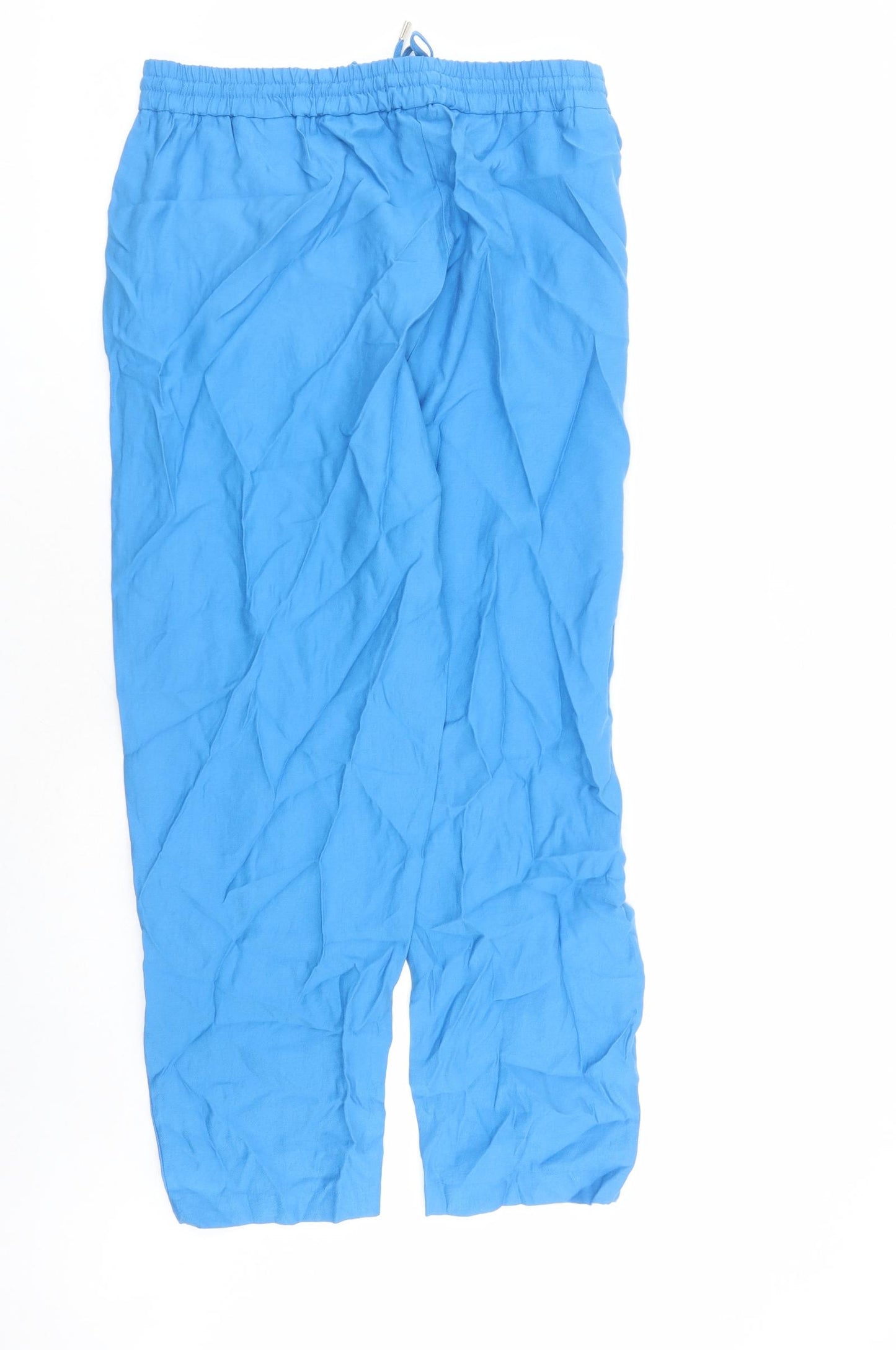 Marks and Spencer Womens Blue Lyocell Carrot Trousers Size 18 L27 in Regular Drawstring - Elasticated Waist Pockets