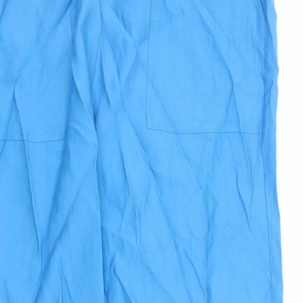 Marks and Spencer Womens Blue Lyocell Carrot Trousers Size 18 L27 in Regular Drawstring - Elasticated Waist Pockets