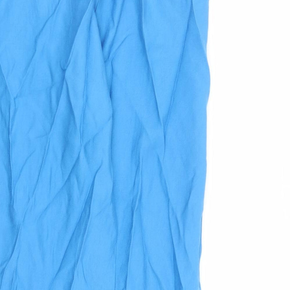 Marks and Spencer Womens Blue Lyocell Carrot Trousers Size 18 L27 in Regular Drawstring - Elasticated Waist Pockets