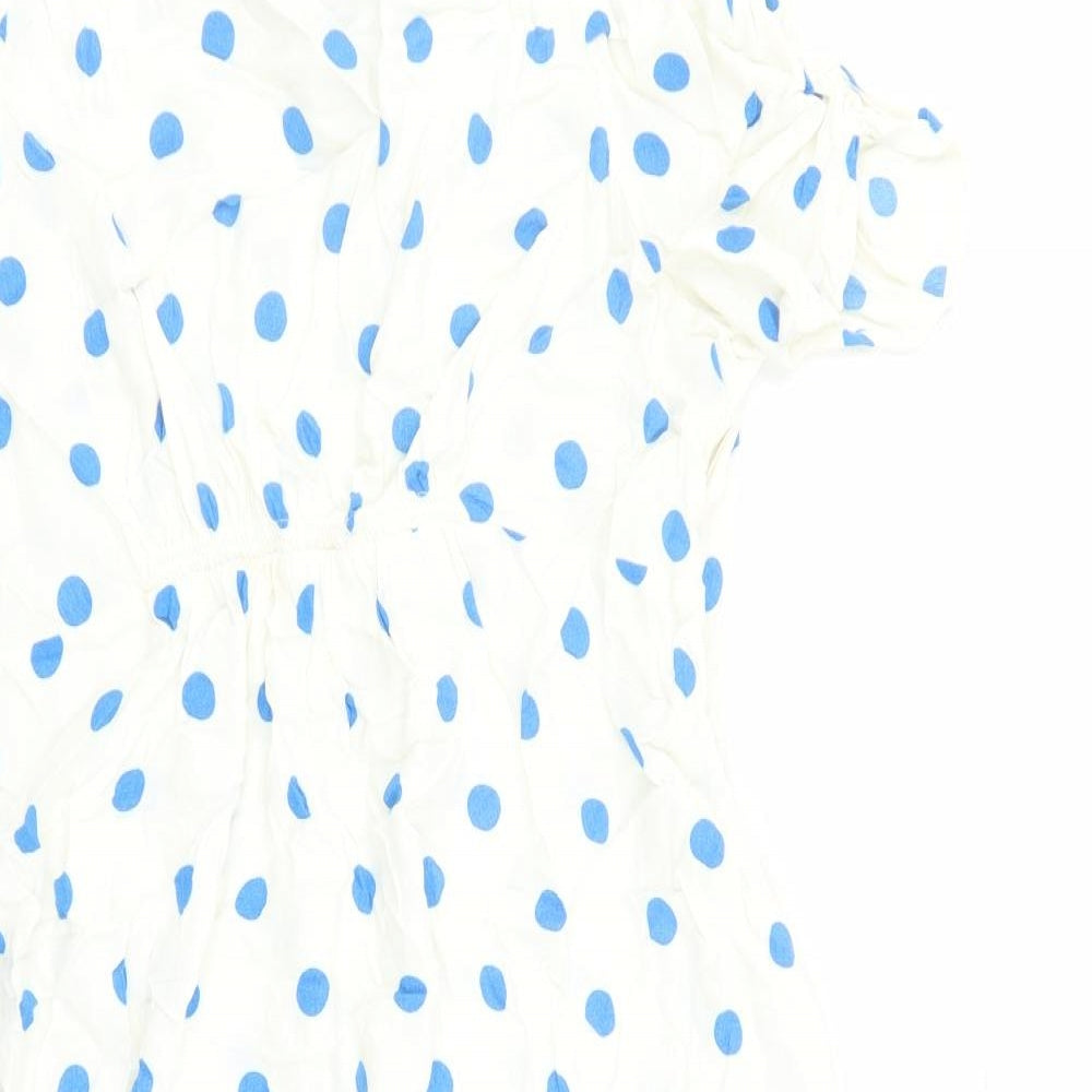Marks and Spencer Womens White Polka Dot Viscose A-Line Size 20 Round Neck Zip