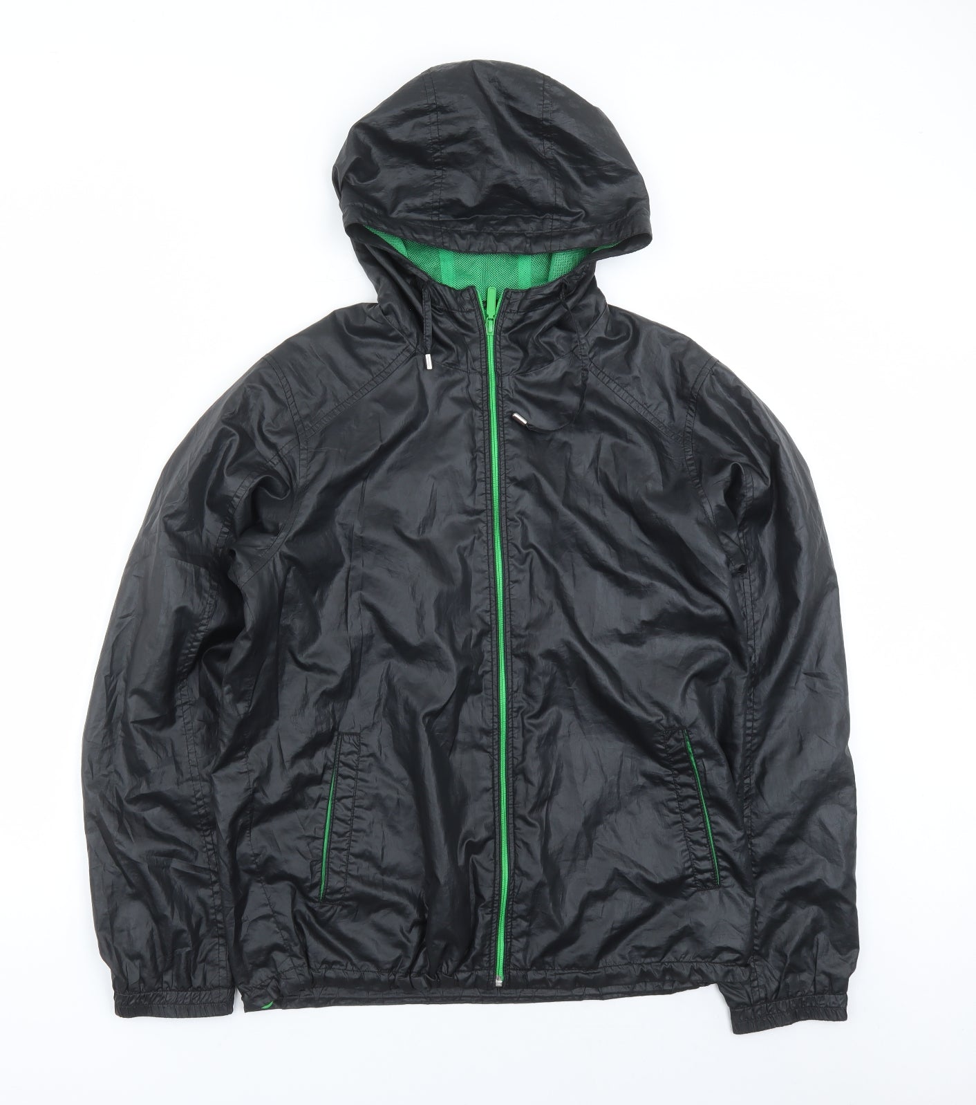Uniqlo Mens Black Rain Coat Coat Size M Zip - Hooded Pockets
