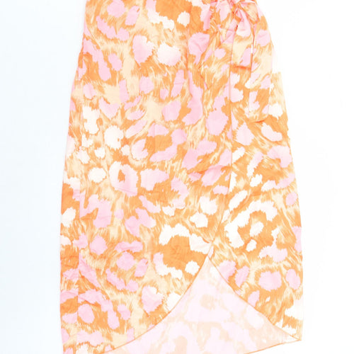 Quiz Womens Orange Geometric Polyester Wrap Skirt Size M Tie - Elasticated Waist