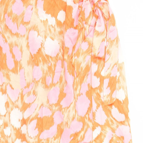 Quiz Womens Orange Geometric Polyester Wrap Skirt Size M Tie - Elasticated Waist