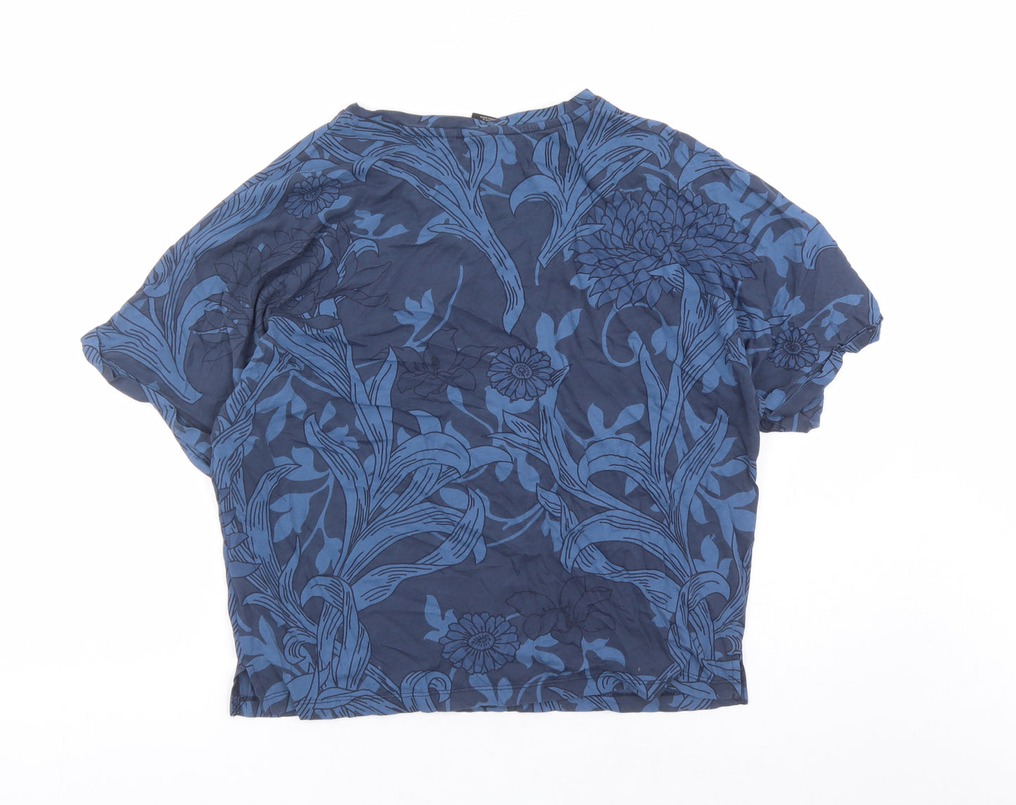 G-Star Womens Blue Floral 100% Cotton Basic T-Shirt Size M Round Neck