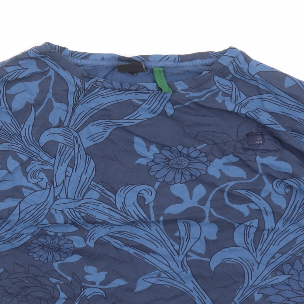 G-Star Womens Blue Floral 100% Cotton Basic T-Shirt Size M Round Neck