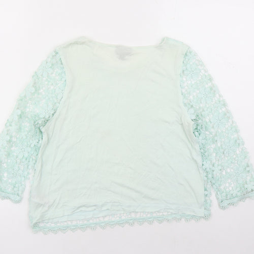 Topshop Womens Green Floral Polyester Basic Blouse Size 10 Round Neck