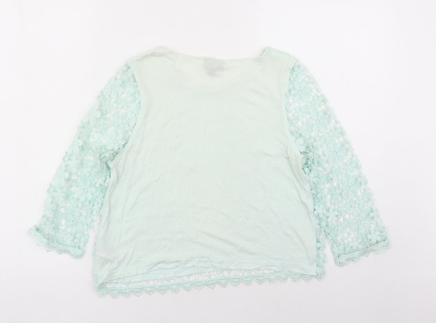 Topshop Womens Green Floral Polyester Basic Blouse Size 10 Round Neck