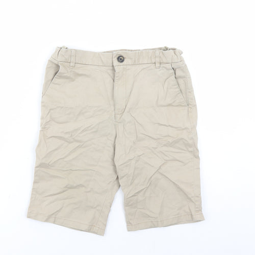 Marks and Spencer Boys Beige Cotton Chino Shorts Size 12-13 Years L9 in Regular Zip - Elasticated Waist Pockets