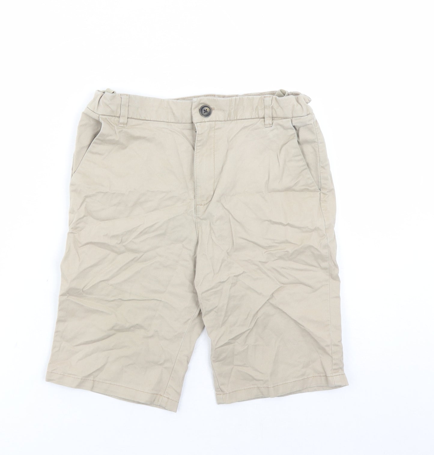 Marks and Spencer Boys Beige Cotton Chino Shorts Size 12-13 Years L9 in Regular Zip - Elasticated Waist Pockets