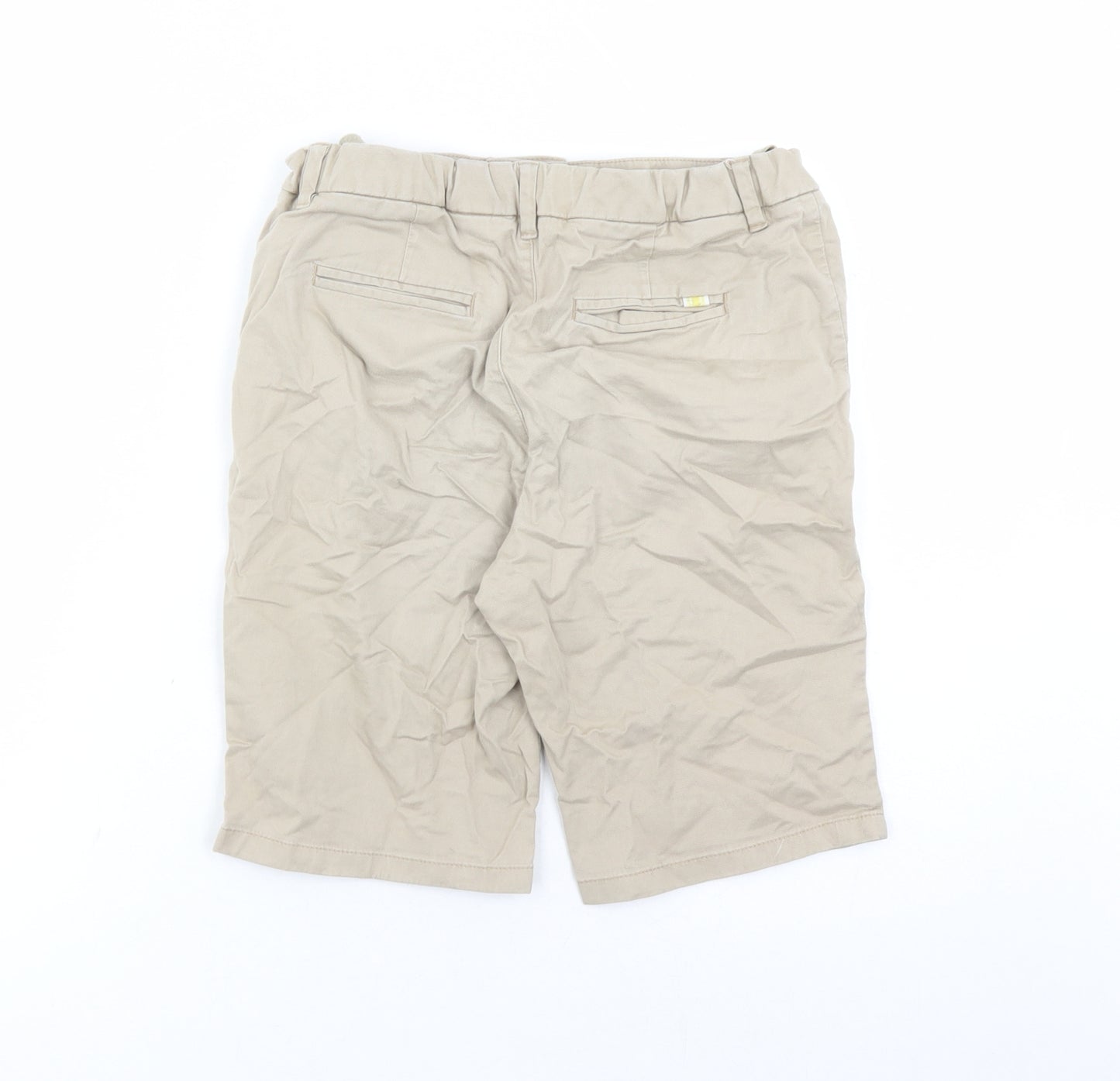 Marks and Spencer Boys Beige Cotton Chino Shorts Size 12-13 Years L9 in Regular Zip - Elasticated Waist Pockets