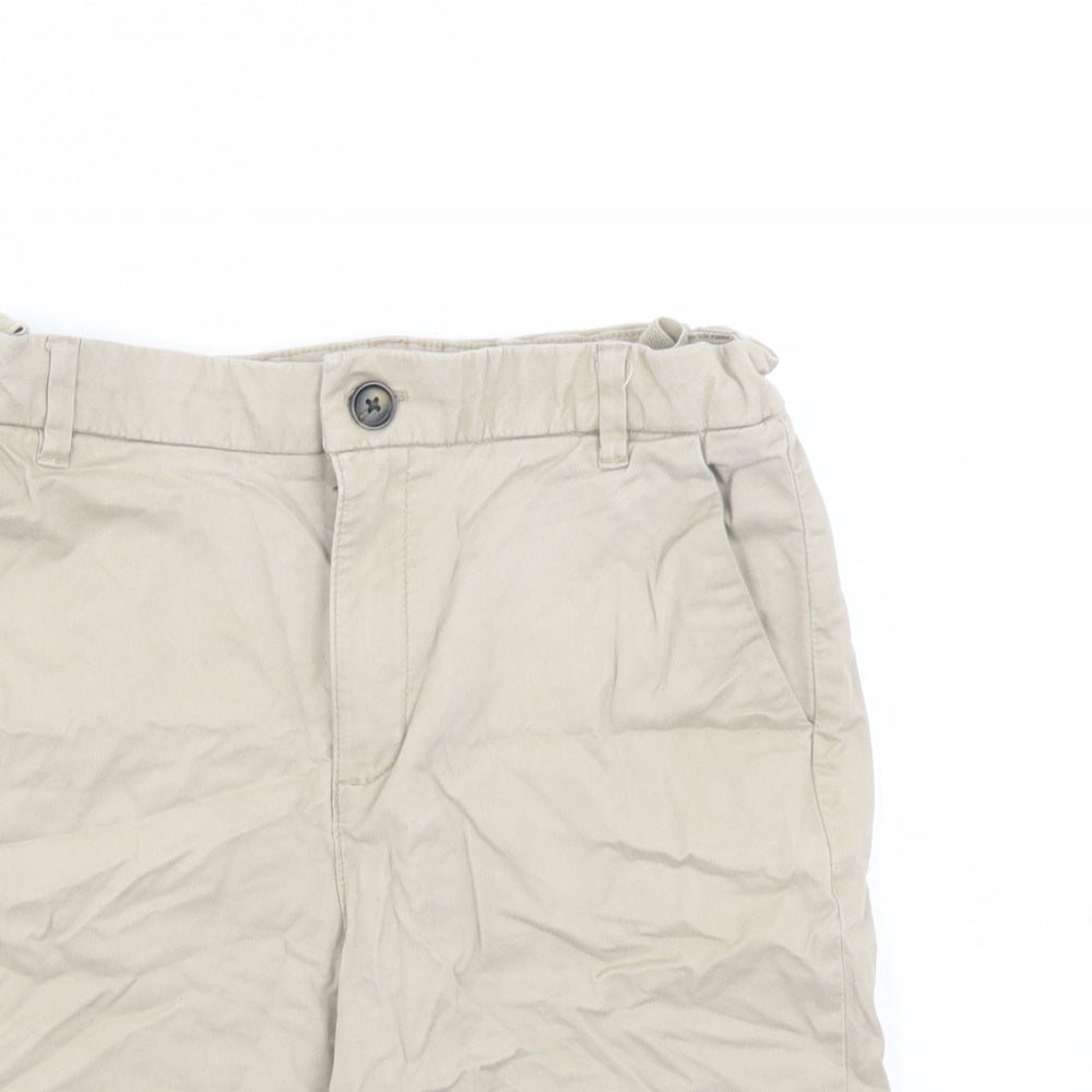 Marks and Spencer Boys Beige Cotton Chino Shorts Size 12-13 Years L9 in Regular Zip - Elasticated Waist Pockets