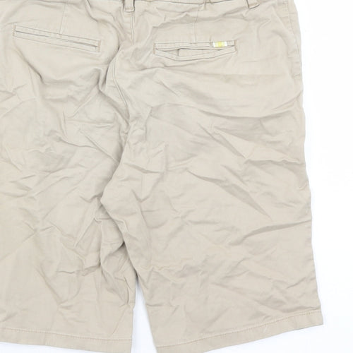 Marks and Spencer Boys Beige Cotton Chino Shorts Size 12-13 Years L9 in Regular Zip - Elasticated Waist Pockets
