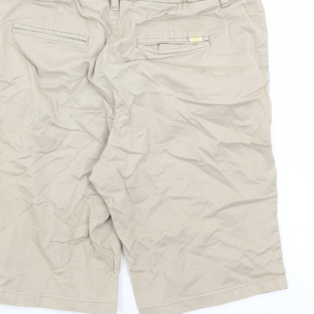 Marks and Spencer Boys Beige Cotton Chino Shorts Size 12-13 Years L9 in Regular Zip - Elasticated Waist Pockets