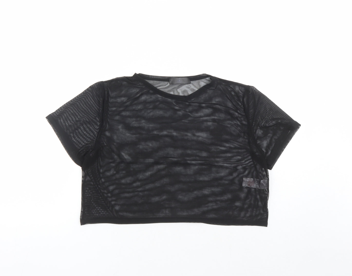 Missguided Womens Black Polyester Cropped T-Shirt Size 8 Round Neck