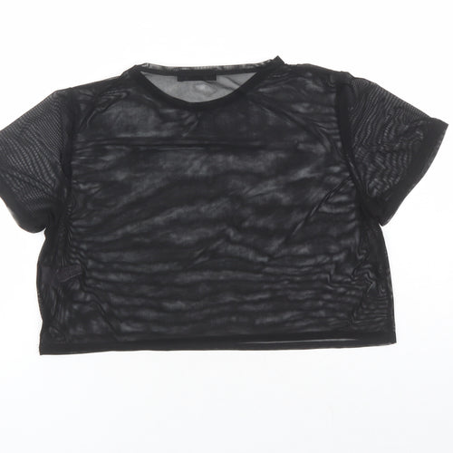 Missguided Womens Black Polyester Cropped T-Shirt Size 8 Round Neck