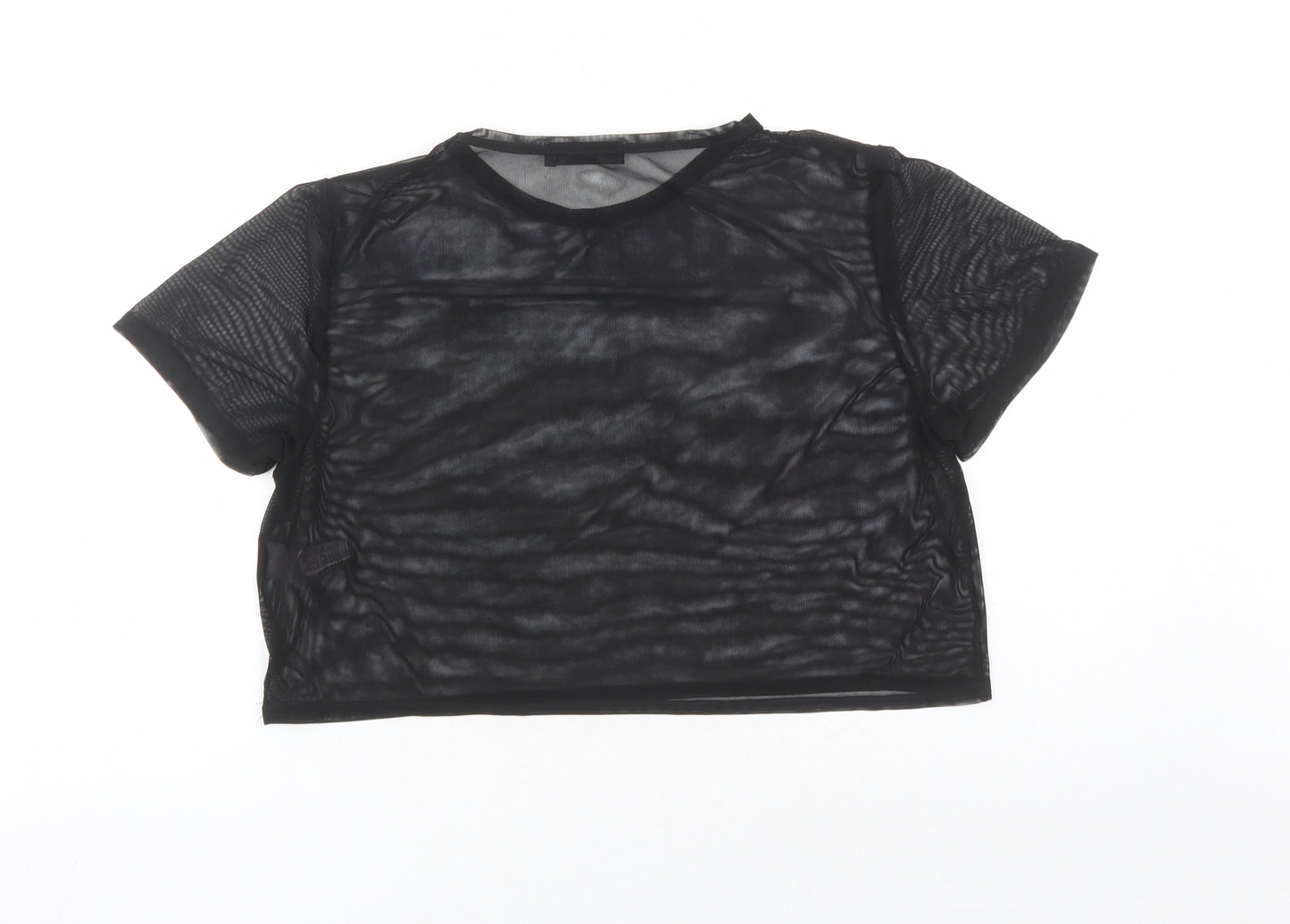Missguided Womens Black Polyester Cropped T-Shirt Size 8 Round Neck