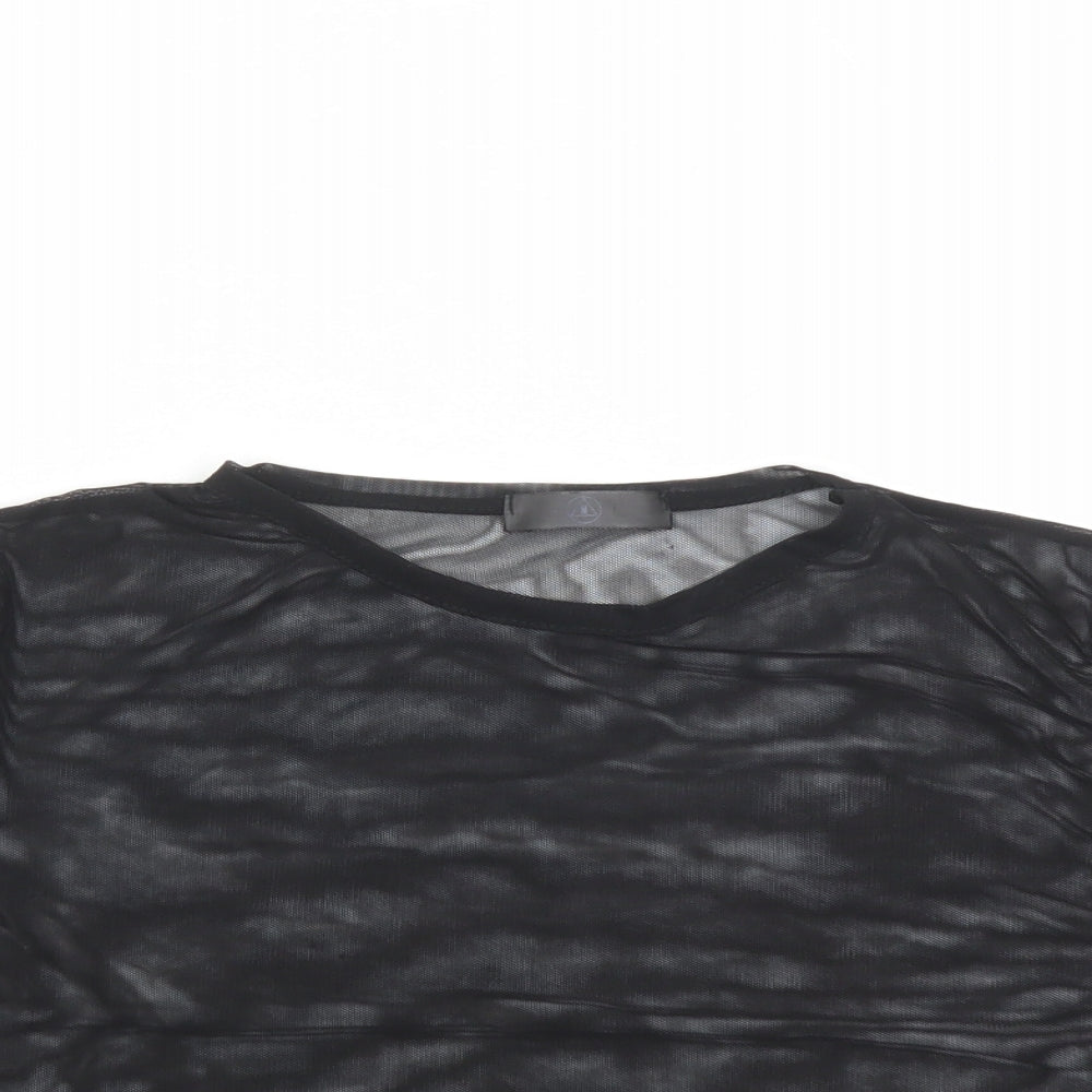 Missguided Womens Black Polyester Cropped T-Shirt Size 8 Round Neck