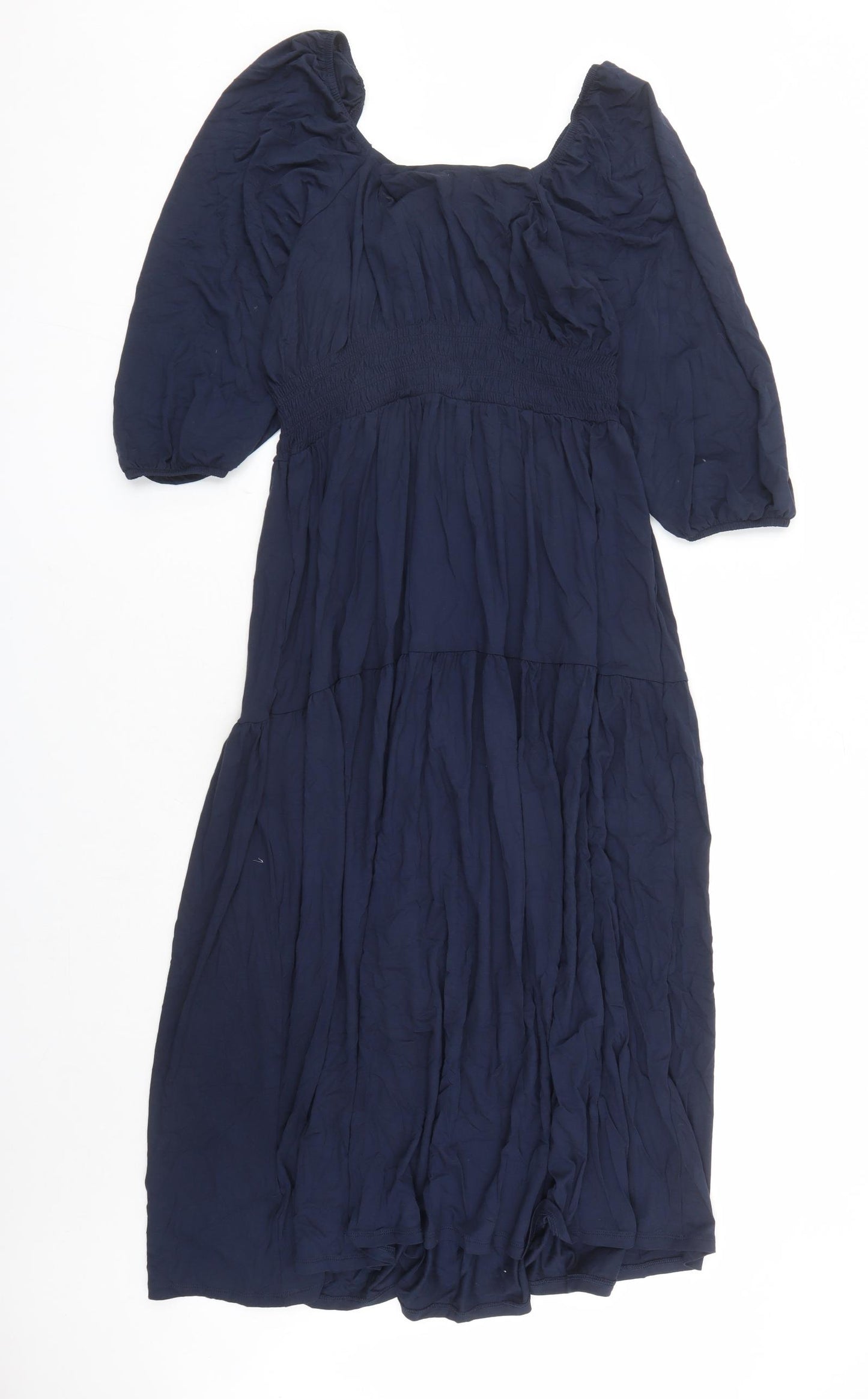 Marks and Spencer Womens Blue Viscose Maxi Size 14 Round Neck Pullover