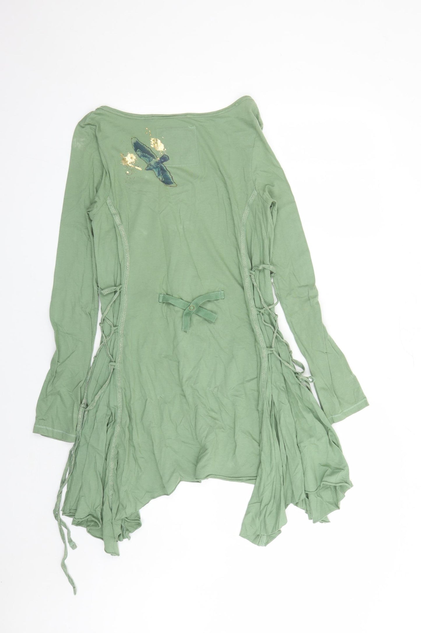 NEXT Womens Green 100% Cotton Basic T-Shirt Size 10 Round Neck - Hi Low Length