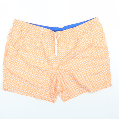 Marks and Spencer Mens Orange Geometric Polyester Sweat Shorts Size 3XL L6 in Regular Drawstring - Elasticated Waist Swim Shorts Pockets