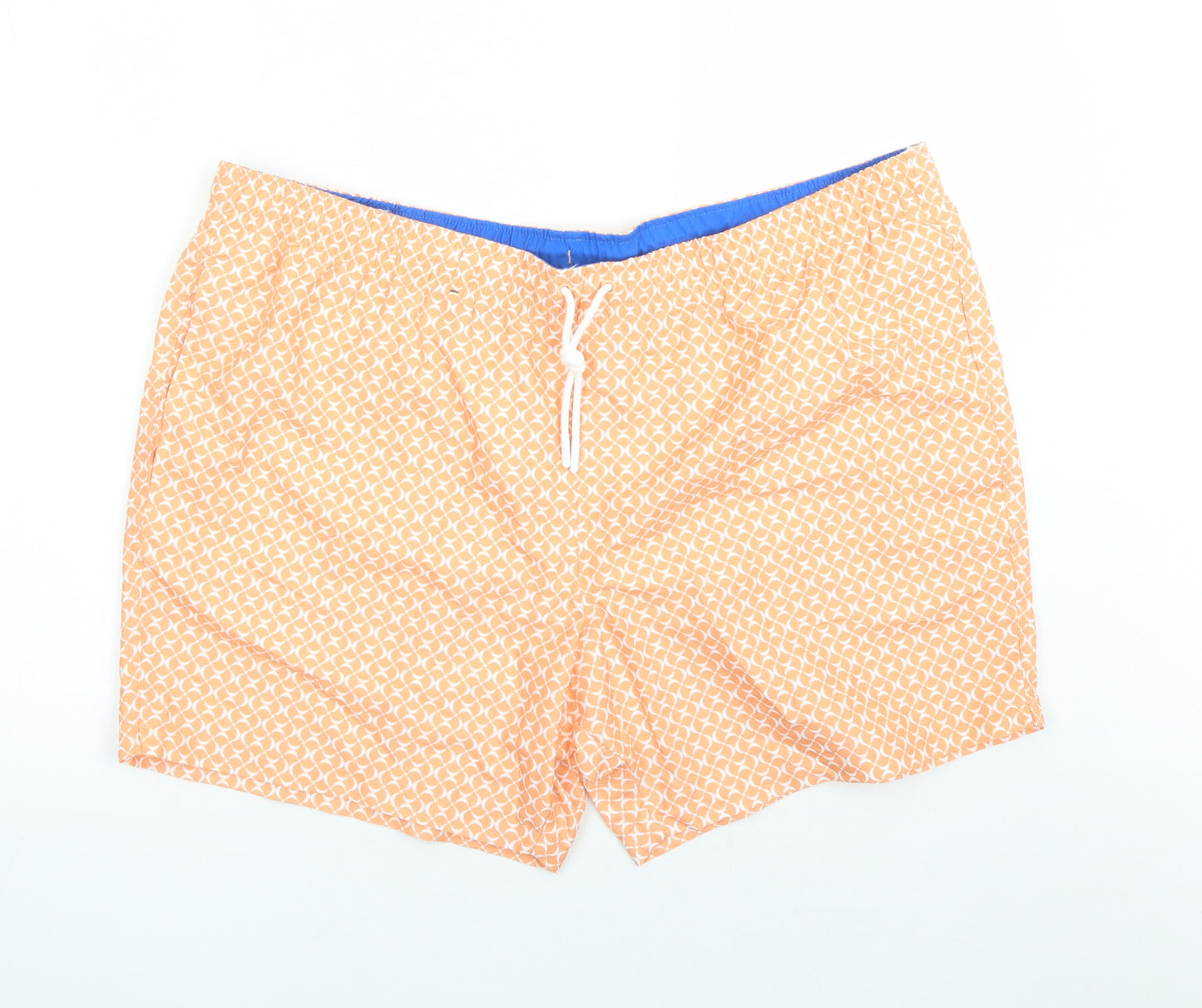 Marks and Spencer Mens Orange Geometric Polyester Sweat Shorts Size 3XL L6 in Regular Drawstring - Elasticated Waist Swim Shorts Pockets