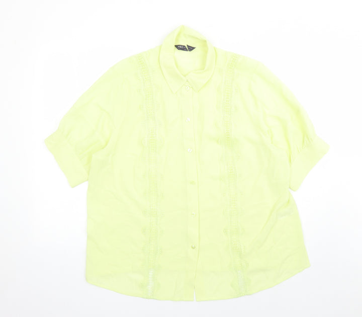 Marks and Spencer Womens Yellow Polyester Basic Button-Up Size 18 Collared