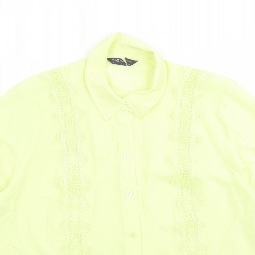 Marks and Spencer Womens Yellow Polyester Basic Button-Up Size 18 Collared