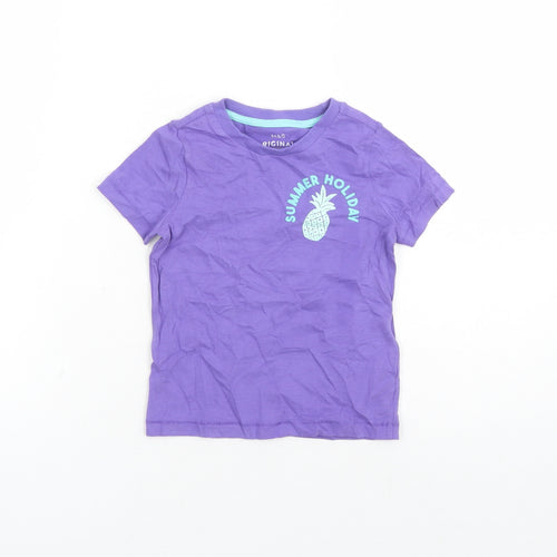 Marks and Spencer Girls Purple Cotton Basic T-Shirt Size 2-3 Years Crew Neck Pullover - Summer Holiday