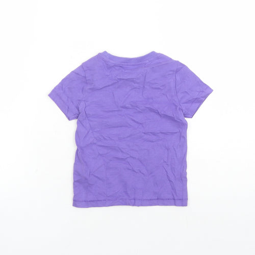 Marks and Spencer Girls Purple Cotton Basic T-Shirt Size 2-3 Years Crew Neck Pullover - Summer Holiday