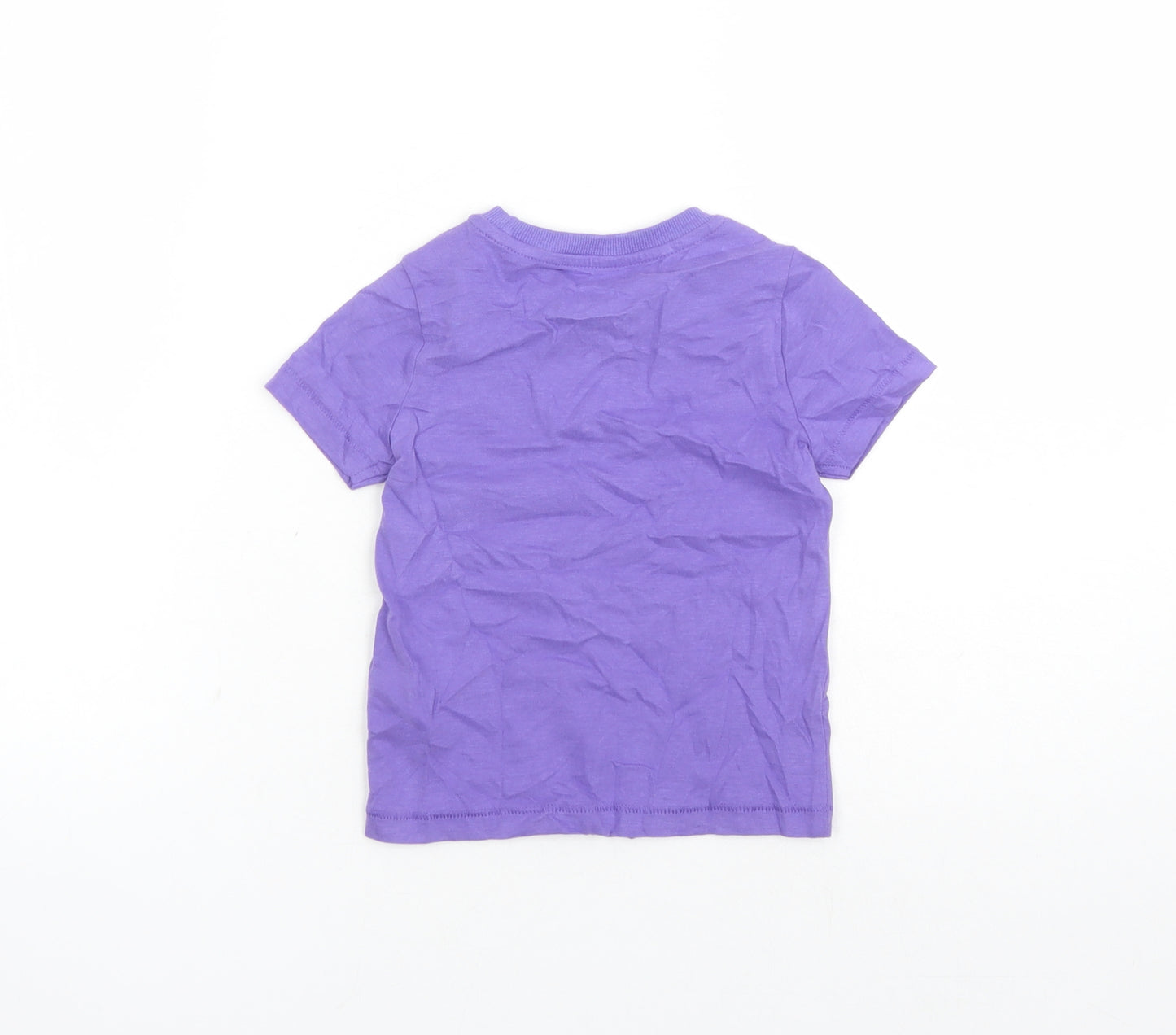 Marks and Spencer Girls Purple Cotton Basic T-Shirt Size 2-3 Years Crew Neck Pullover - Summer Holiday