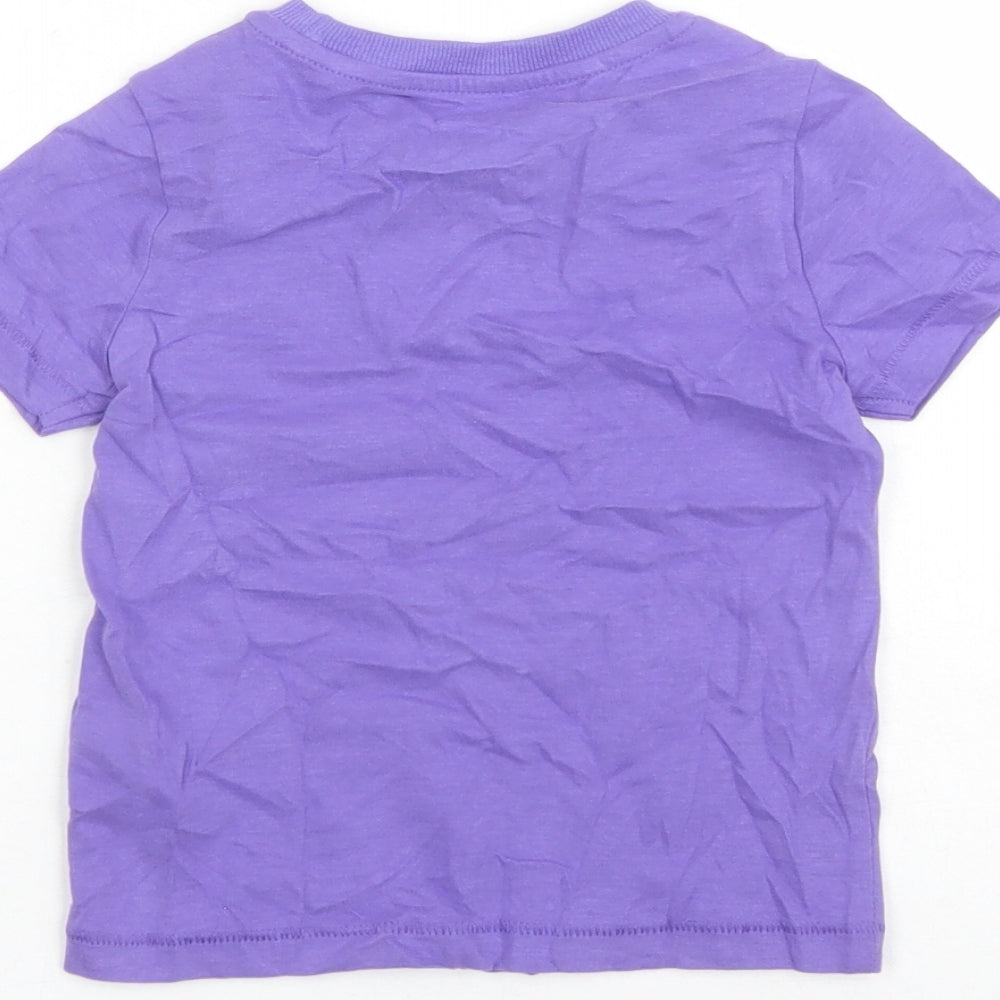 Marks and Spencer Girls Purple Cotton Basic T-Shirt Size 2-3 Years Crew Neck Pullover - Summer Holiday