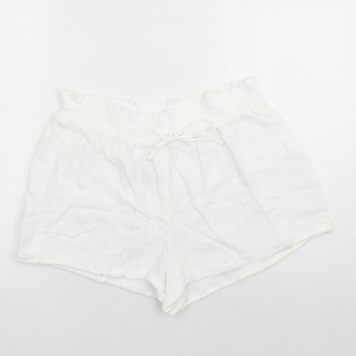 Marks and Spencer Womens White Solid 100% Cotton Top Lounge Pants Size 16 Drawstring - Elasticated Waist